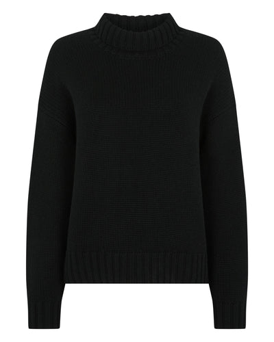 N.Peal Women's Chunky Funnel Neck Cashmere Jumper Black