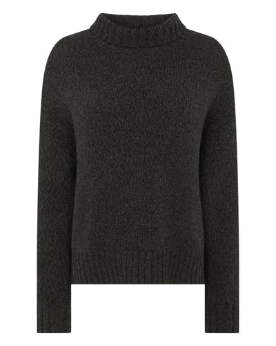 N.Peal Women's Chunky Funnel Neck Cashmere Jumper Grey Moss Melange