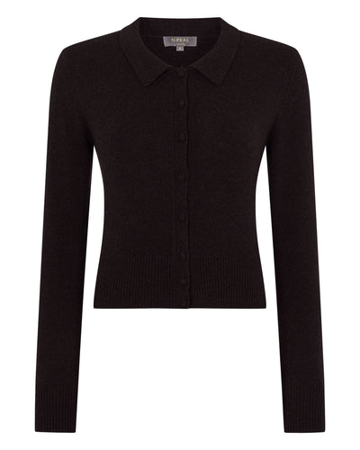 N.Peal Women's Thea Collared Cashmere Cardigan Cocoa Brown