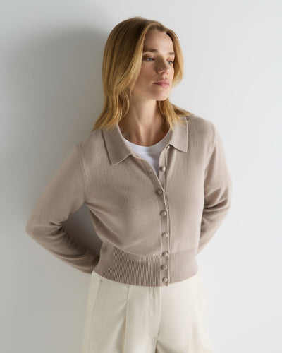 N.Peal Women's Thea Collared Cashmere Cardigan Cashew Brown