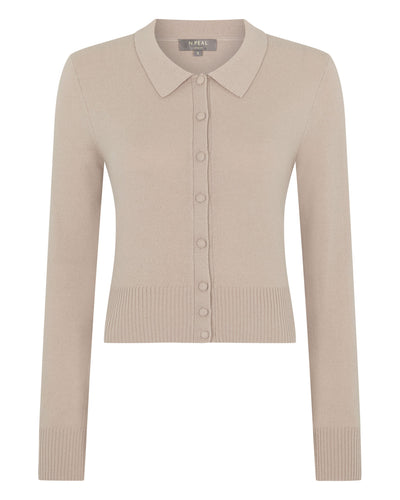 N.Peal Women's Thea Collared Cashmere Cardigan Cashew Brown