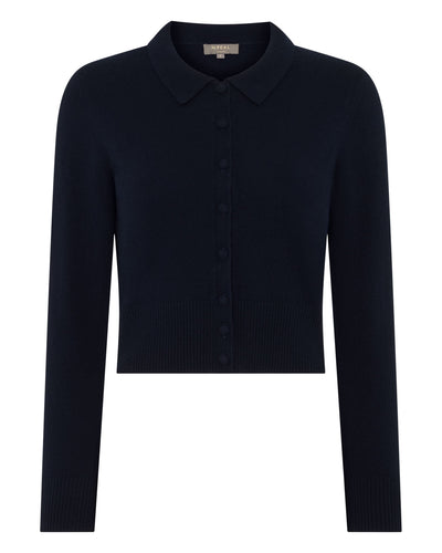 N.Peal Women's Thea Collared Cashmere Cardigan Navy Blue