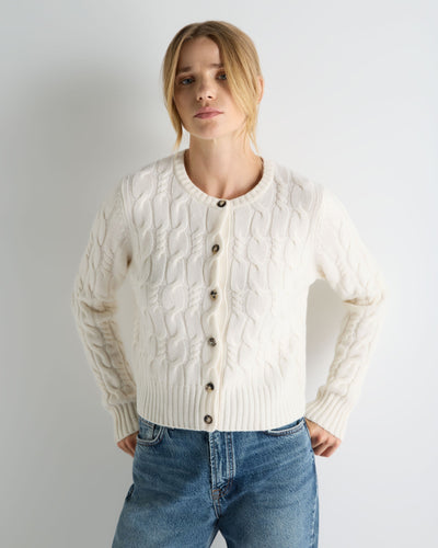 N.Peal Women's Cable Cashmere Cardigan New Ivory White