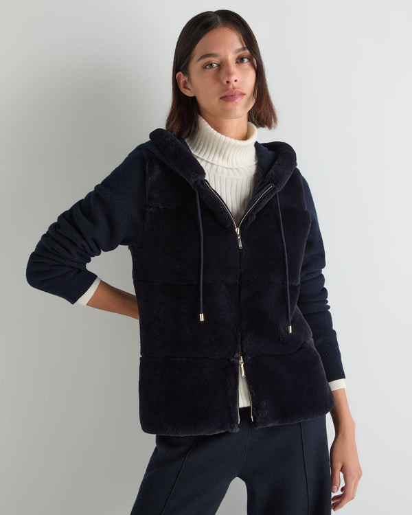 Women's Honeycomb Fur Trim Cashmere Hoodie 1