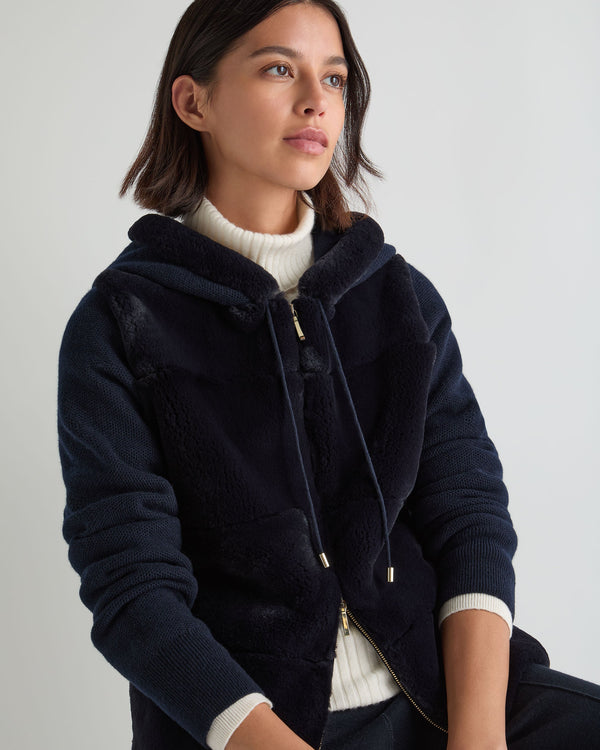 Women's Honeycomb Fur Trim Cashmere Hoodie 7