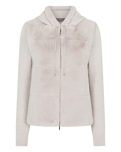 N.Peal Women's Honeycomb Fur Trim Cashmere Hoodie Pebble Grey