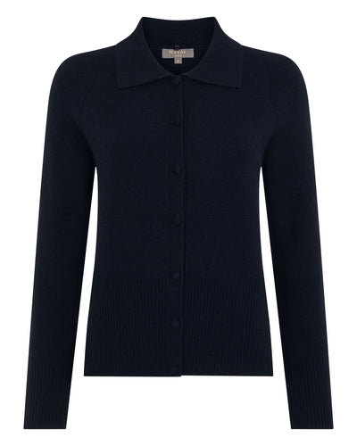 N.Peal Women's Honeycomb Fur Trim Cashmere Cardigan Navy Blue