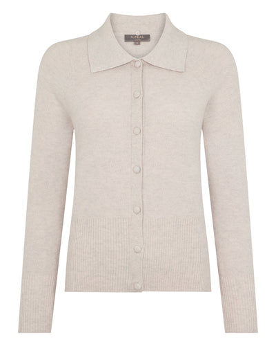 N.Peal Women's Honeycomb Fur Trim Cashmere Cardigan Pebble Grey