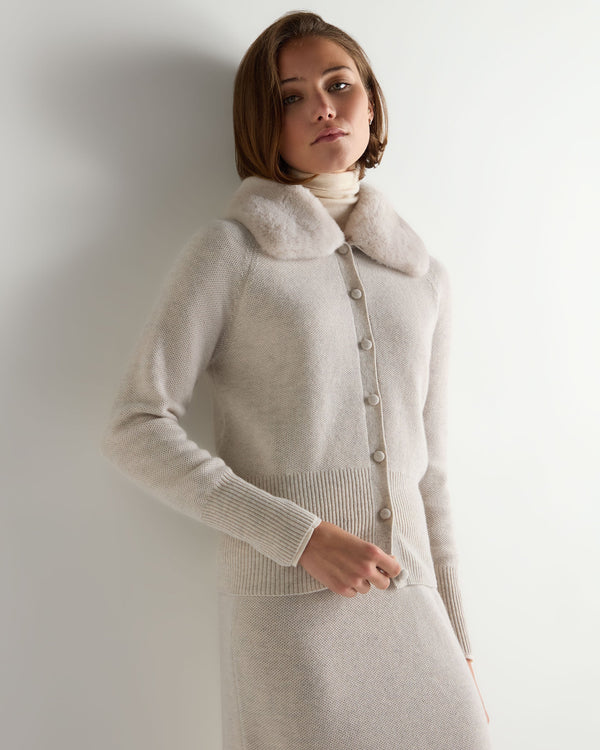 Women's Honeycomb Fur Trim Cashmere Cardigan 1