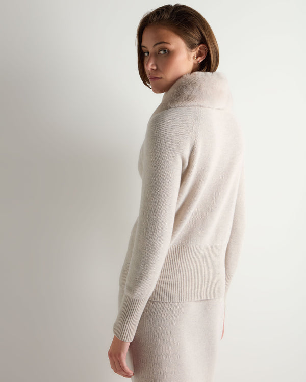 Women's Honeycomb Fur Trim Cashmere Cardigan 4