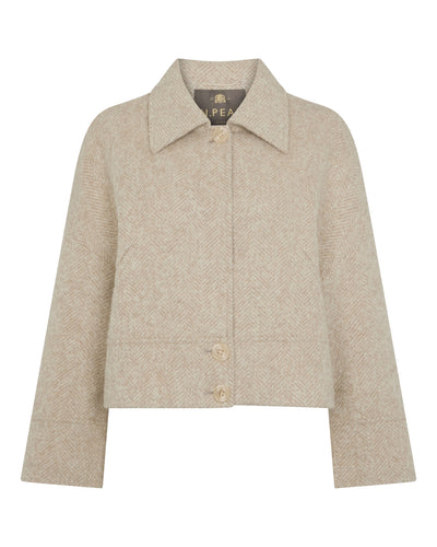 N.Peal Women's Herringbone Jacket With Rex Fur Collar Beige Brown