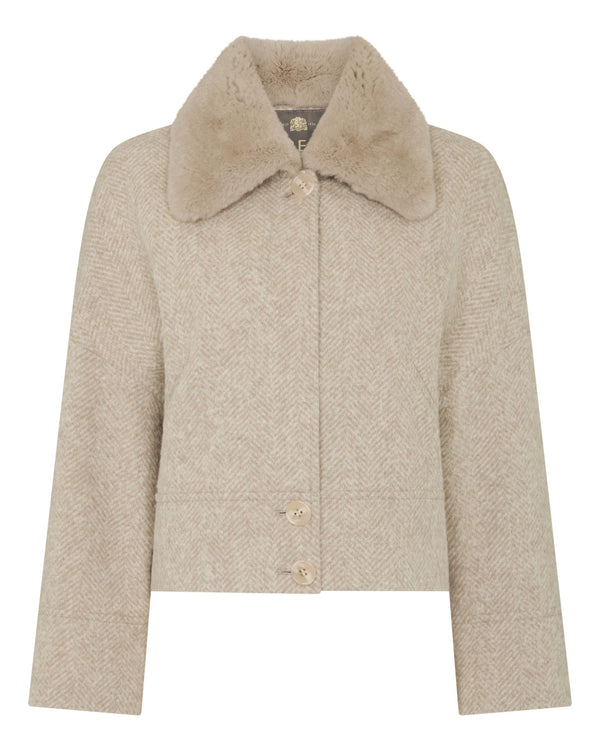 Women's Herringbone Jacket With Rex Fur Collar 2