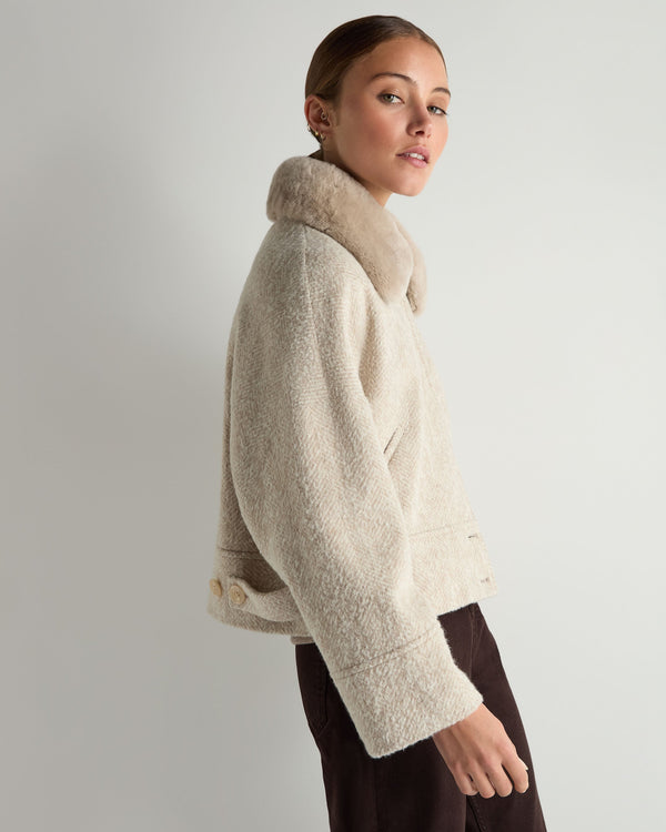 Women's Herringbone Jacket With Rex Fur Collar 7