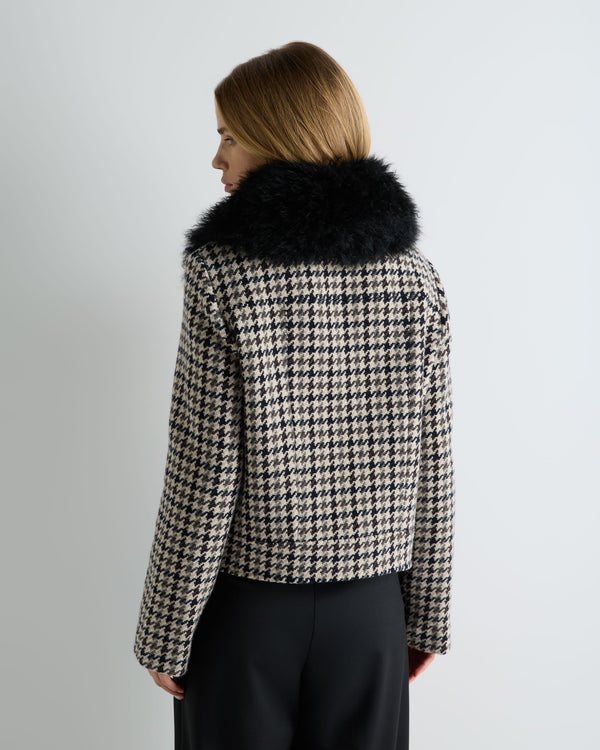 Women's Icon Dogtooth City Jacket With Fur Collar 4
