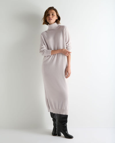 N.Peal Women's Roll Neck Cashmere Jumper Dress Snow Grey
