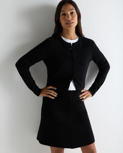 N.Peal Women's Covered Button Cashmere Cardigan Black