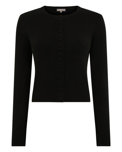 N.Peal Women's Covered Button Cashmere Cardigan Black