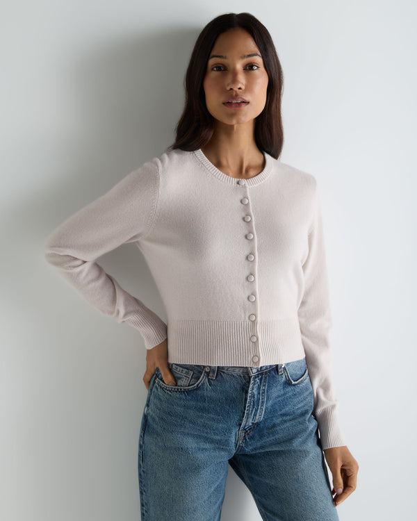 Women's Covered Button Cashmere Cardigan 1