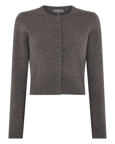 N.Peal Women's Covered Button Cashmere Cardigan Wood Smoke Brown