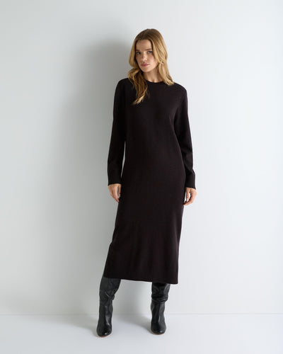 N.Peal Women's Round Neck Cashmere Jumper Dress Cocoa Brown