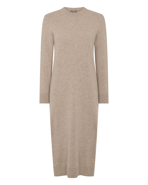 N.Peal Women's Round Neck Cashmere Jumper Dress Oatmeal Brown