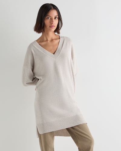 N.Peal Women's Elise Long V Neck Cashmere Tunic Pebble Grey