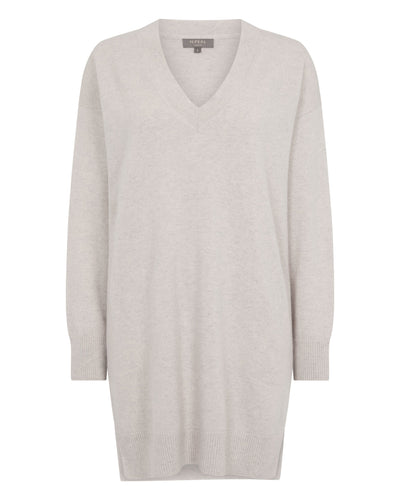 N.Peal Women's Elise Long V Neck Cashmere Tunic Pebble Grey