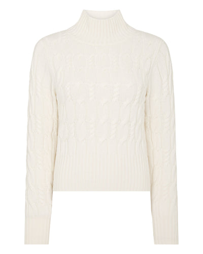 N.Peal Women's Cable Knit Funnel Neck Cashmere Jumper New Ivory White