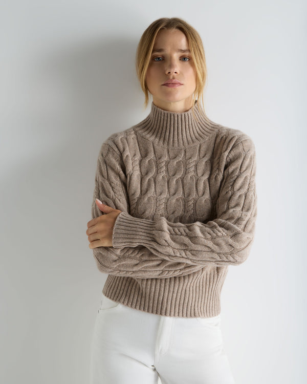 Women's Cable Knit Funnel Neck Cashmere Jumper 1