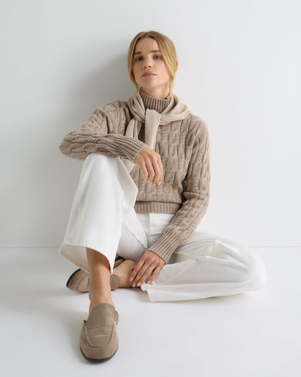 Women's Cable Knit Funnel Neck Cashmere Jumper 3