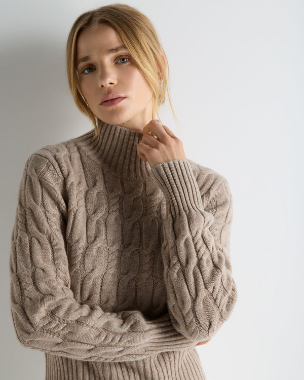 Women's Cable Knit Funnel Neck Cashmere Jumper 5