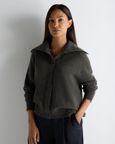 N.Peal Women's Sailor Collar Cashmere Cardigan Grey Moss