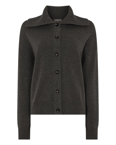 N.Peal Women's Sailor Collar Cashmere Cardigan Grey Moss