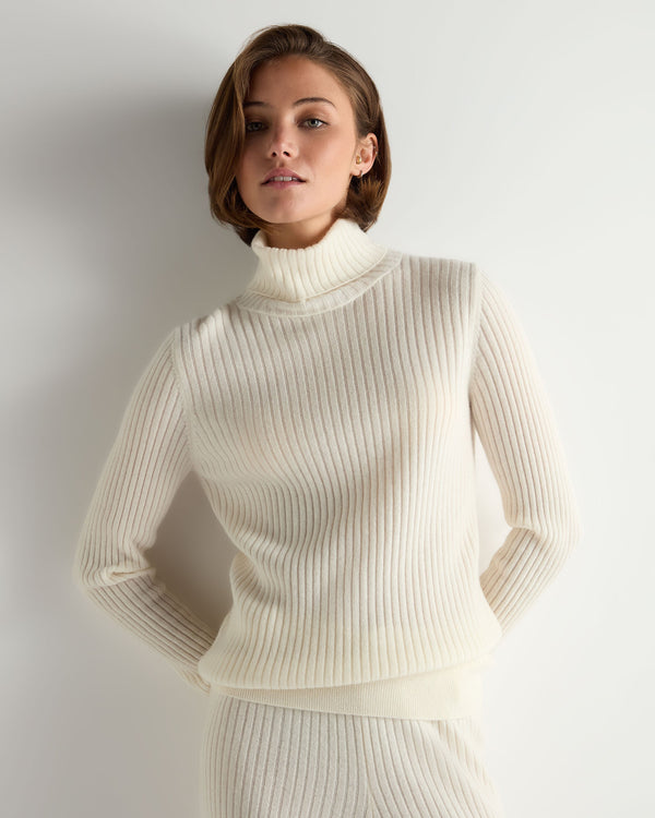 N.Peal Women's Roll Neck Cashmere Jumper New Ivory White