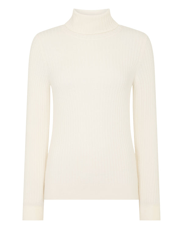 N.Peal Women's Roll Neck Cashmere Jumper New Ivory White