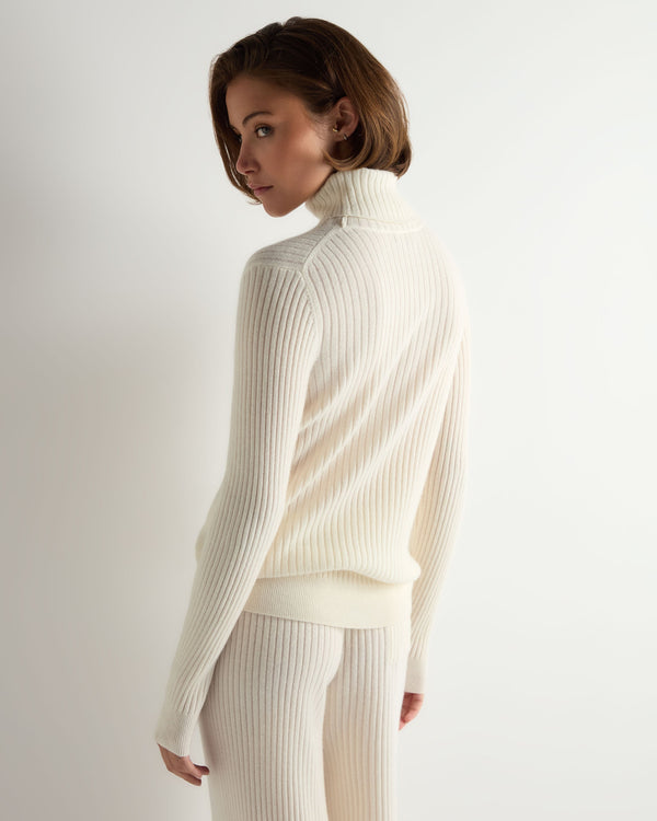 N.Peal Women's Roll Neck Cashmere Jumper New Ivory White