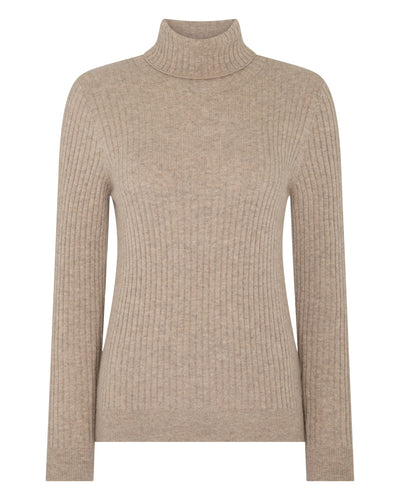 N.Peal Women's Roll Neck Cashmere Jumper Oatmeal Brown