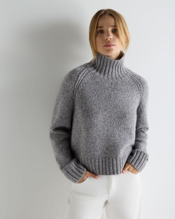 Women's Funnel Neck Melange Cashmere Jumper With Lurex 1