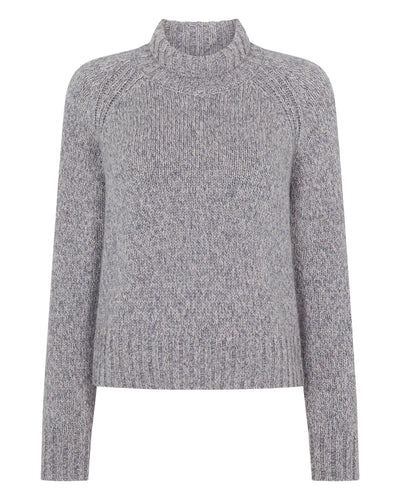 N.Peal Women's Funnel Neck Melange Cashmere Jumper With Lurex Ash Grey Sparkle