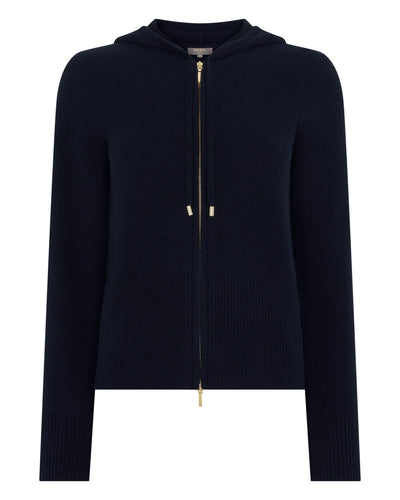 N.Peal Women's Honeycomb Zipper Cashmere Hoodie Navy Blue