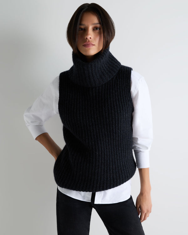 Women's Ribbed Sleeveless Turtle Neck Cashmere Jumper 1
