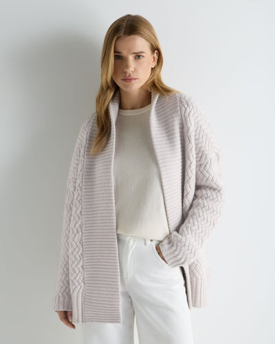 N.Peal Women's Heirloom Basketweave Cashmere Cardigan Snow Grey