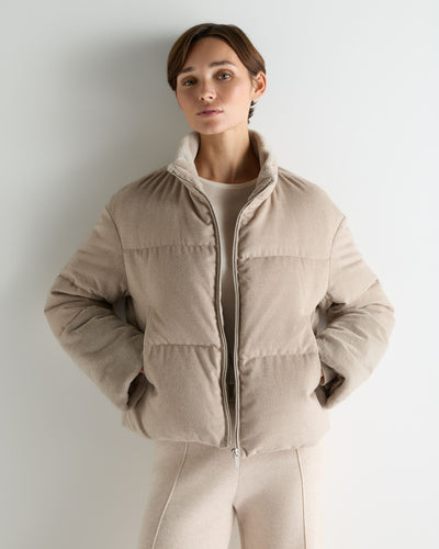 N.Peal Women's Fur Cuff Padded Cashmere Jacket Dark Beige Brown