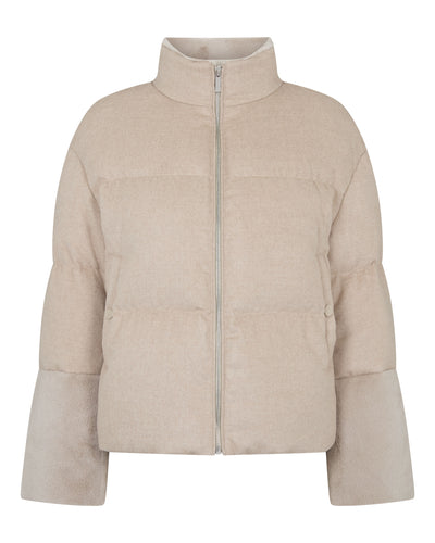 Women's Fur Cuff Padded Cashmere Jacket Dark Beige Brown