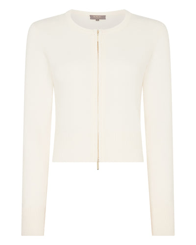 N.Peal Women's Ivy Zipped Cashmere Cardigan New Ivory White