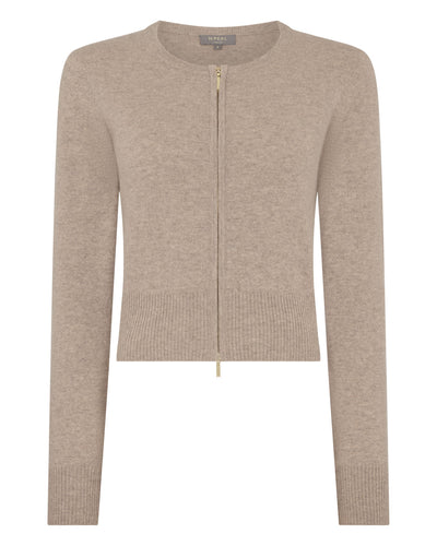 N.Peal Women's Ivy Zipped Cashmere Cardigan Oatmeal Brown