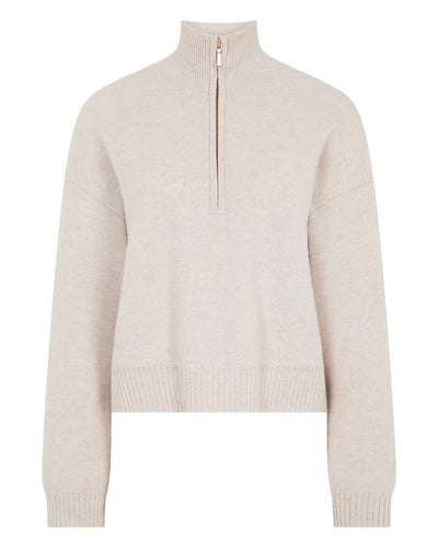 N.Peal Women's Honeycomb Quarter-Zip Cashmere Jumper Pebble Grey