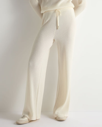 N.Peal Women's Ribbed Wide Leg Cashmere Trousers New Ivory White
