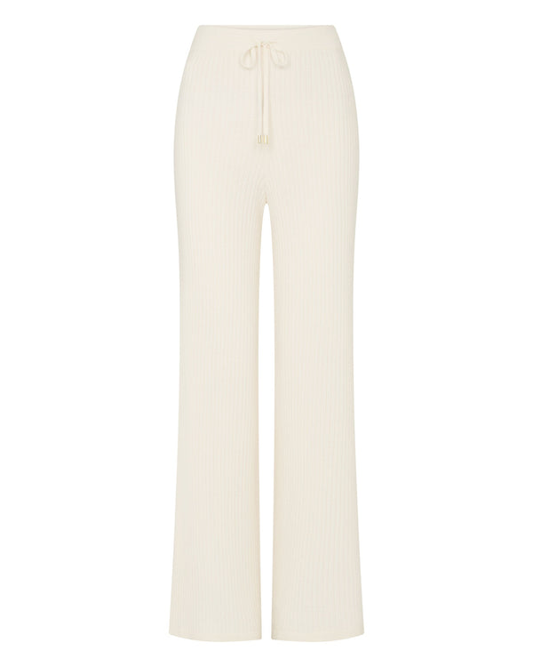 N.Peal Women's Ribbed Wide Leg Cashmere Trousers New Ivory White