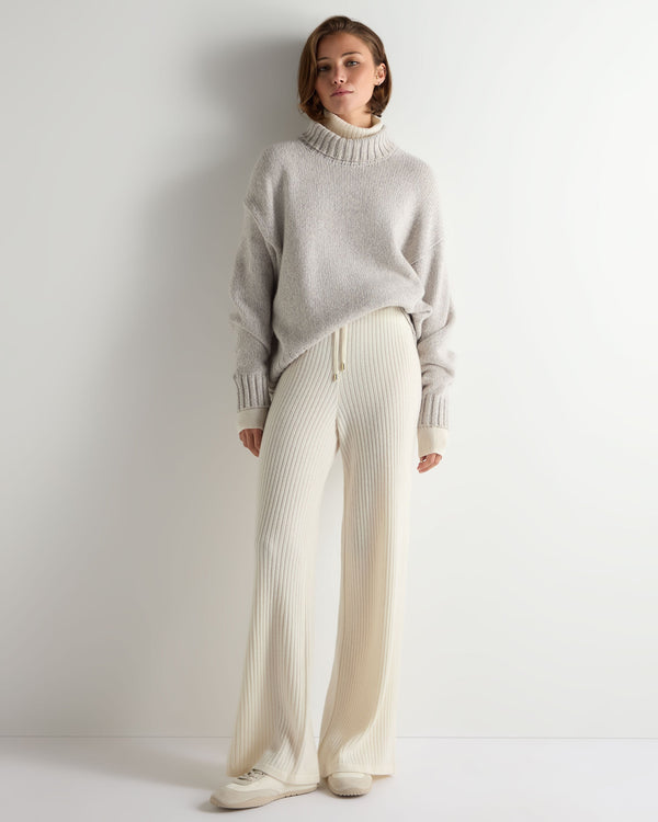 N.Peal Women's Ribbed Wide Leg Cashmere Trousers New Ivory White